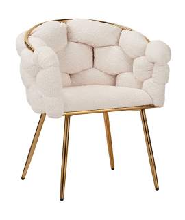 Sillon Tapizado Rizo Suave Blanco Patas Acero Oro Laysan