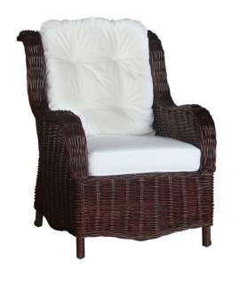 Sillon Tejido en Rattan con Cojines Acabado en Nogal