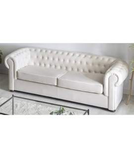 Sofa Chester 3 Plazas Tapizado Poli Piel Blanco Clasico Albasen