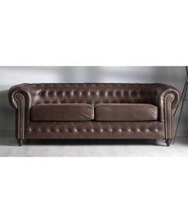 Sofa Chester 3 Plazas Tapizado Poli Piel Marron Clasico Albasen