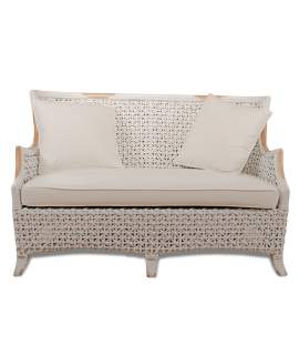 Sofa Tresillo 2 Plazas Rattan Madera Patinado Blanco  Melbourne