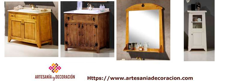 Muebles para el baño con acabados rusticos, disponemos de armarios, vitrinas estanterias y espejos